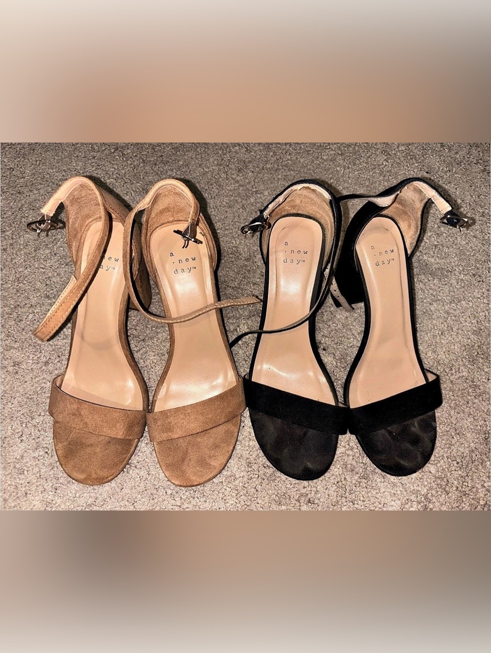 A New Day Shannon Block Heel Sandals Two-Pair Lot Brown & Black
